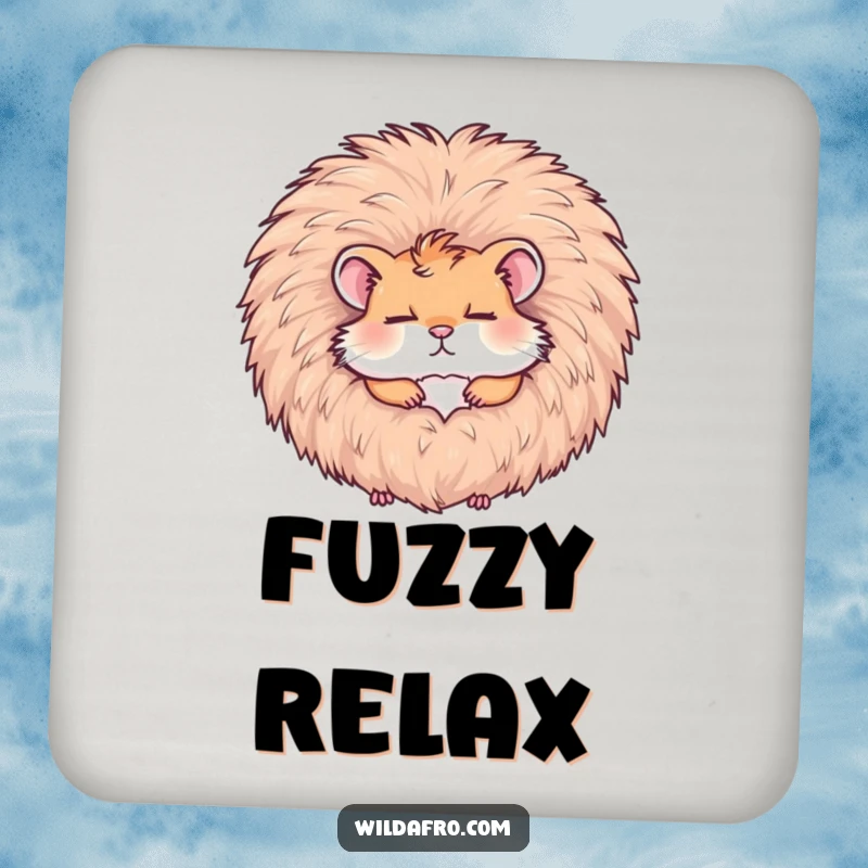 Funny hamster napping in a fluffy afro, printed on coasters to protect surfaces with humorous and quirky flair, a funny gift.