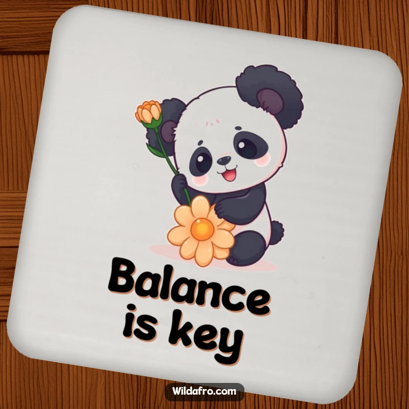 Funny Panda Coaster with Rounded Afro and Flower - Cute Humorous Drinkware