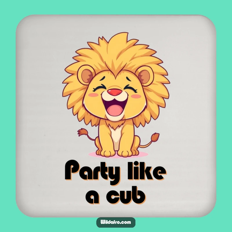 Funny Lion Cub Afro Coaster - Protect & Playfully Roar