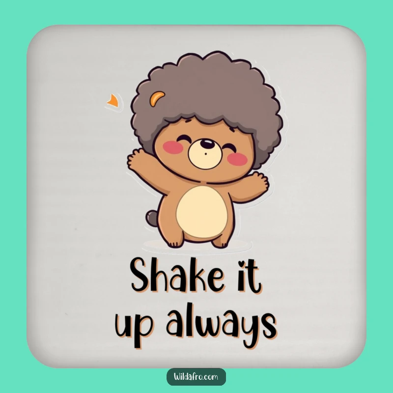 Funny Bear Afro Coaster: Playful Character Bouncing Afro for a Hilarious Gift