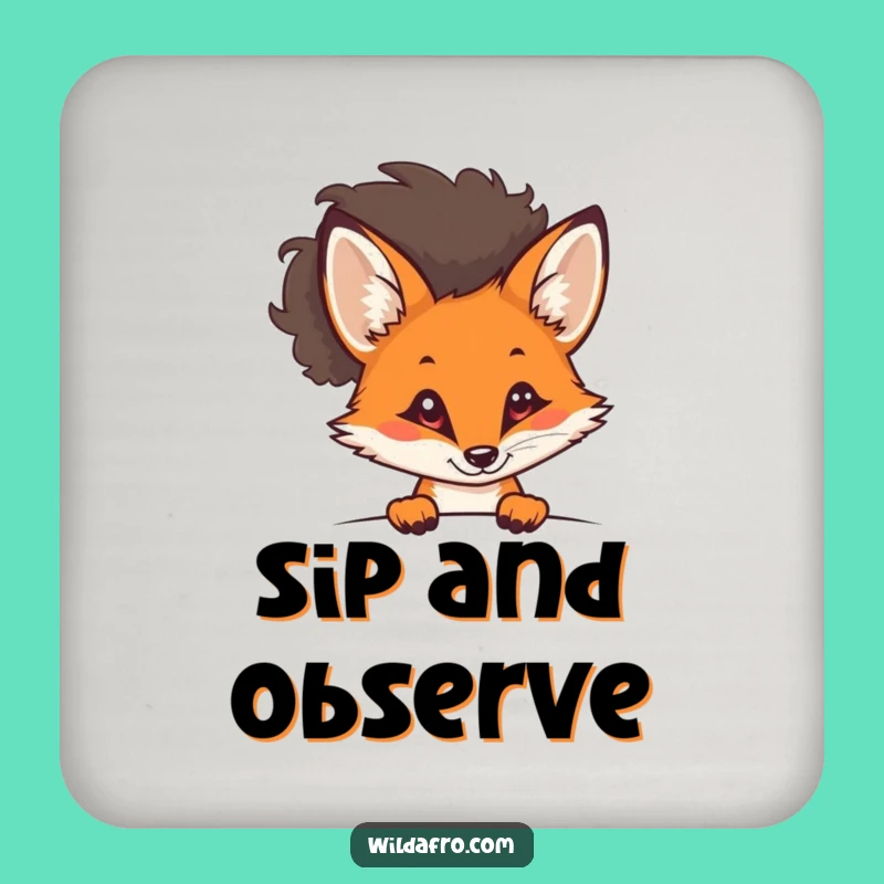 Funny Fox Afro Coaster - Sly Feline Protection with Style