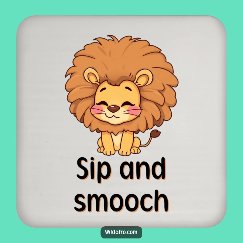 Funny Lion Afro Kiss Coaster, Groovy Drink Art, Hilarious Home Bar Gift