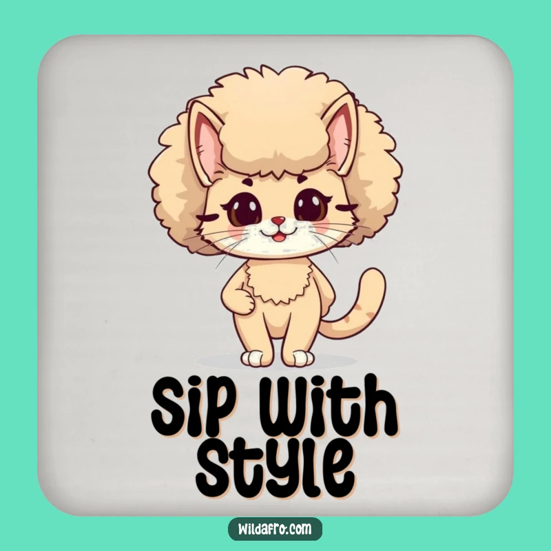 Funny Cat Afro Coaster - Feline Protection with Retro Flair