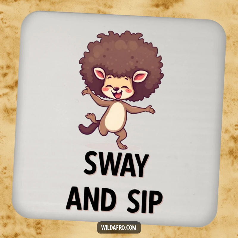 Funny drink coasters featuring an agile animal dancing joyfully, its towering afro perfectly complementing the lively design.
