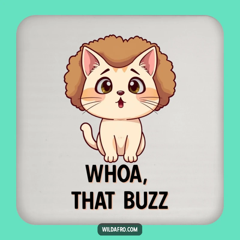 Don't Spill the Shock Cat Afro Coasters - Funny Gift for Surprised Hosts!