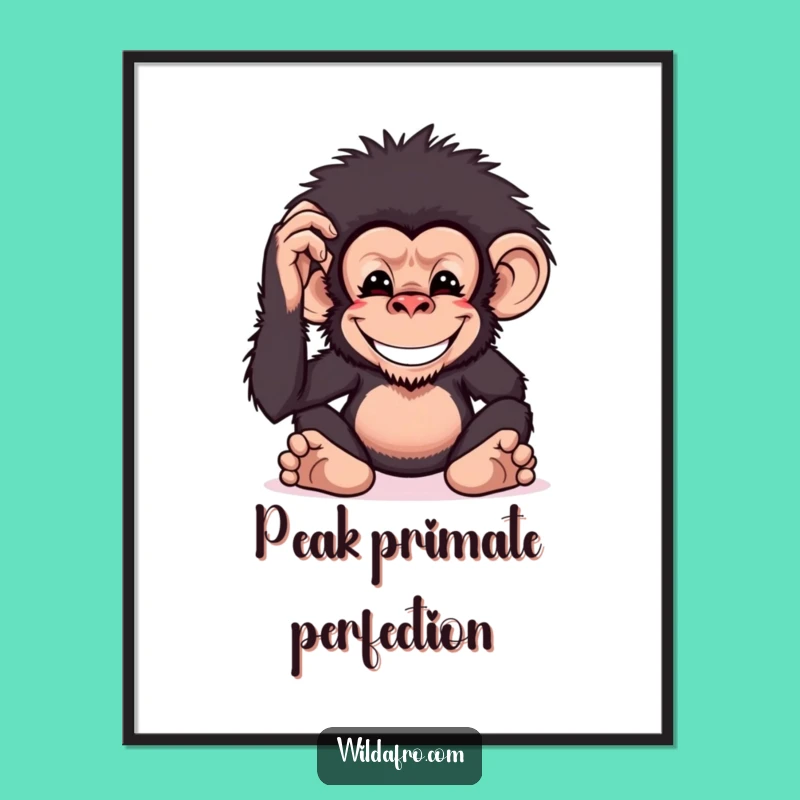 Funny Chimp Afro Poster: Primate Art with a Hilarious, Groovy Vibe