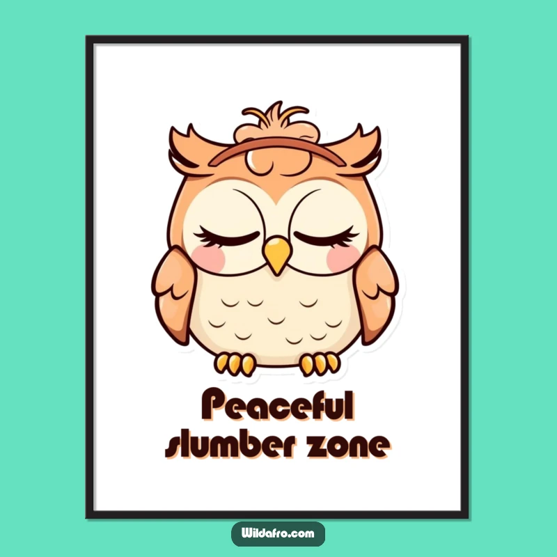 Funny Poster: Adorable Owl with Afro Headband, Chill Vibes Decor