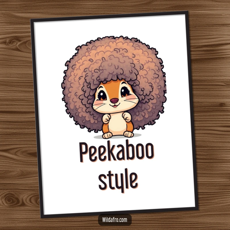 Funny Squirrel Afro Poster: A curious squirrel character peeks out from a vibrant, textured afro.