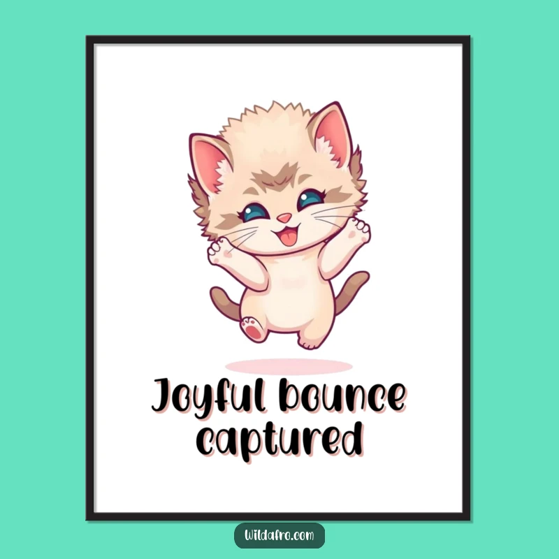 Funny Kitten Afro Poster - Joyful Bouncing Art for Fun Wall Decor