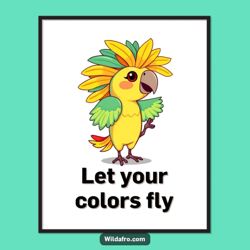 Funny Parrot Afro Poster: Dancing Character Flaunting Vibrant Afro for a Fun Gift