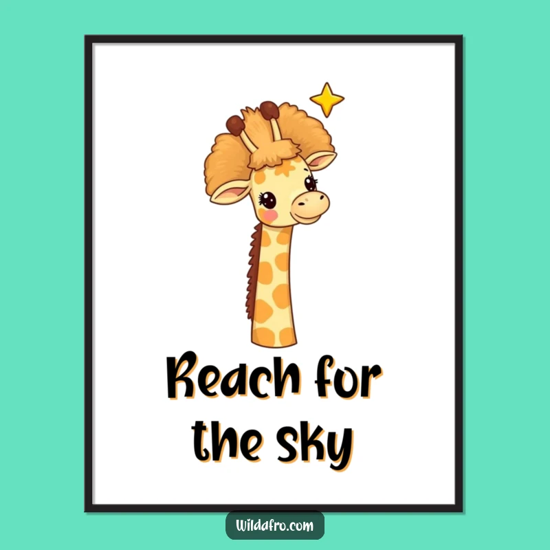 Funny Giraffe Afro Star Poster, Whimsical Art Print, Hilarious Wall Decor Gift
