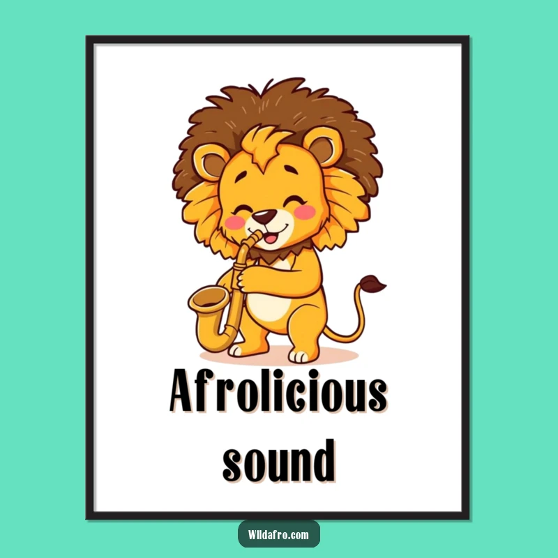 Vibrant Lion Saxophone Afro Poster - Bring Funny Music Vibes to Your Wall Art!