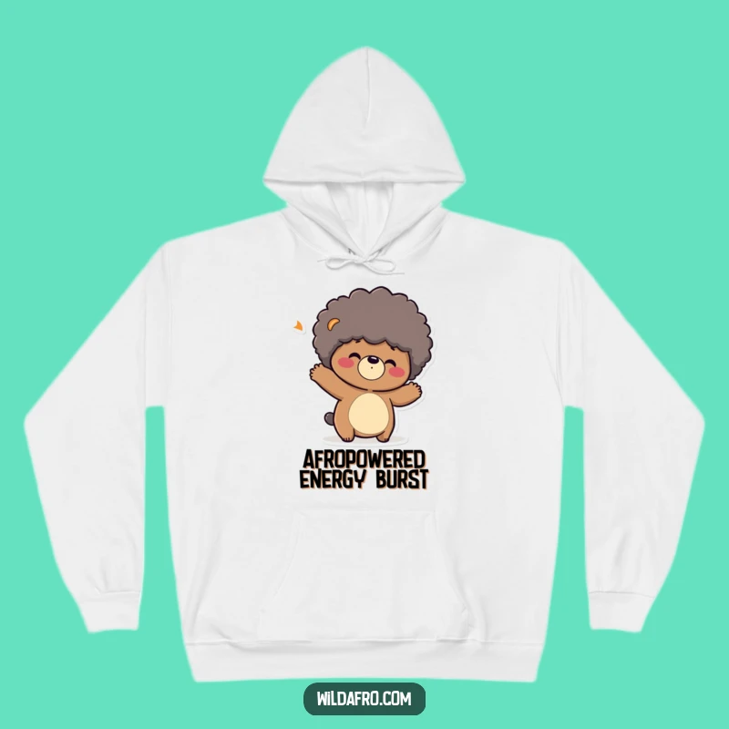 Funny Bear Afro Hoodie: Playful Character Bouncing Afro for a Hilarious Gift