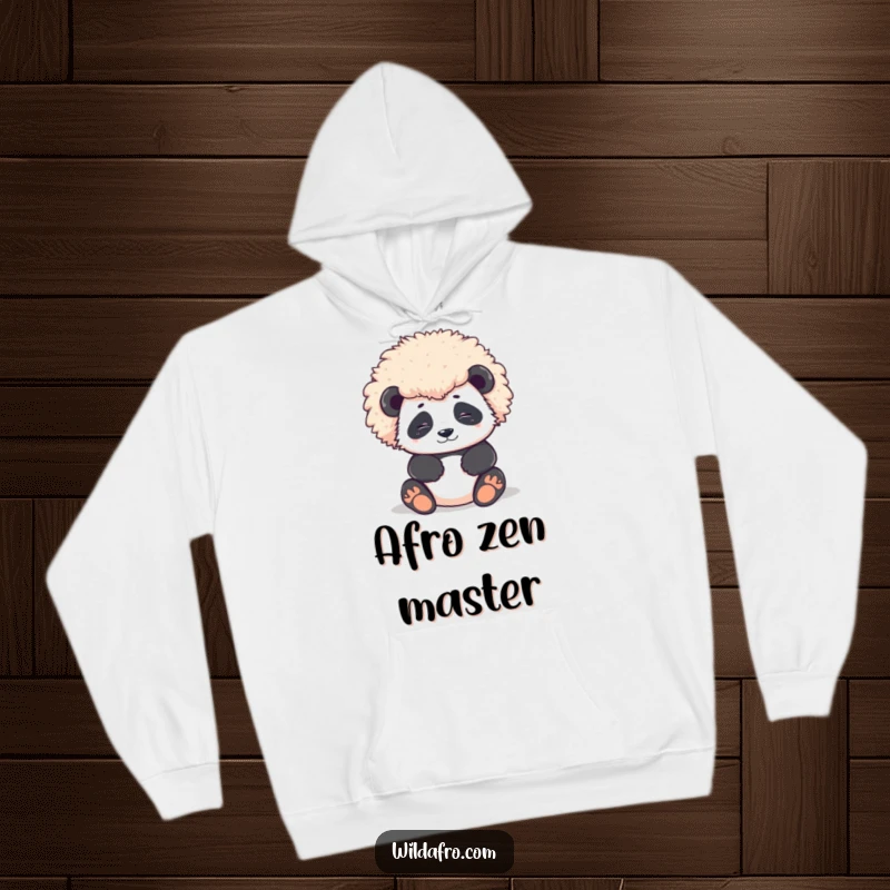 Funny Hoodie featuring a contented panda character comfortably relaxing with a large, perfectly round afro, blending warmth with a majestic look.