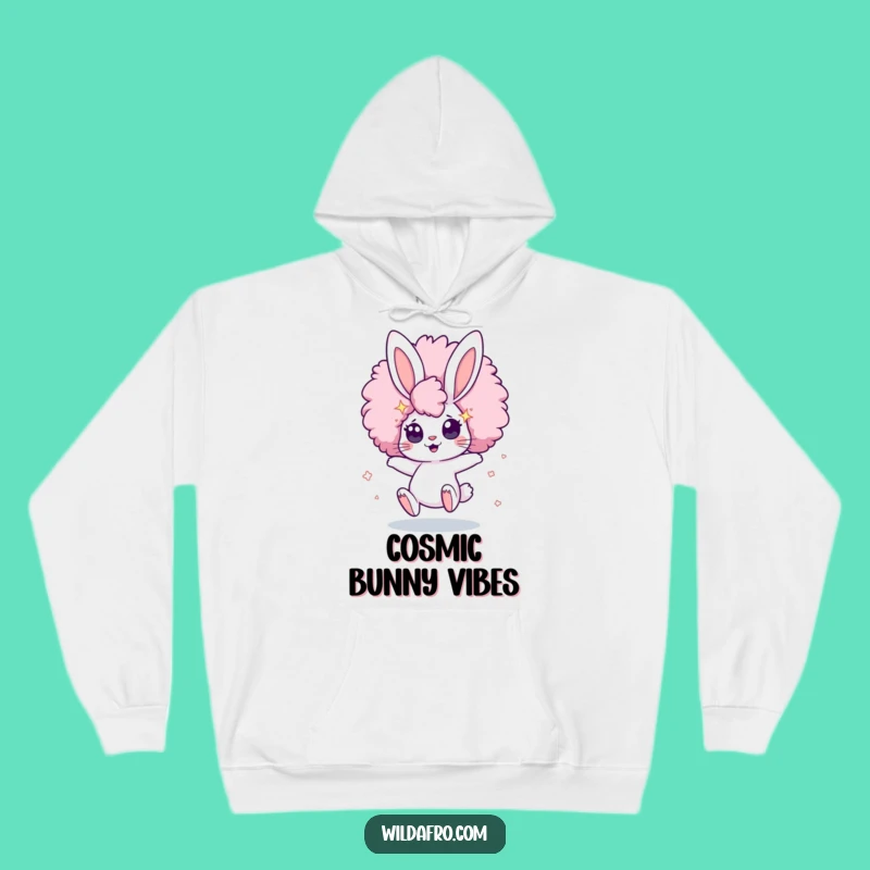 Cozy Funny Bunny Afro Star Hoodie: Bouncing Character Warmth with Cosmic Flair