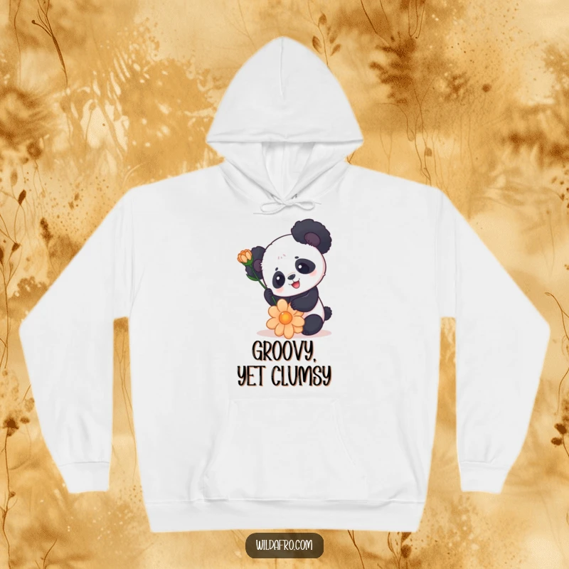 Funny Panda Hoodie with Rounded Afro Juggling a Flower - Cozy Animal Apparel