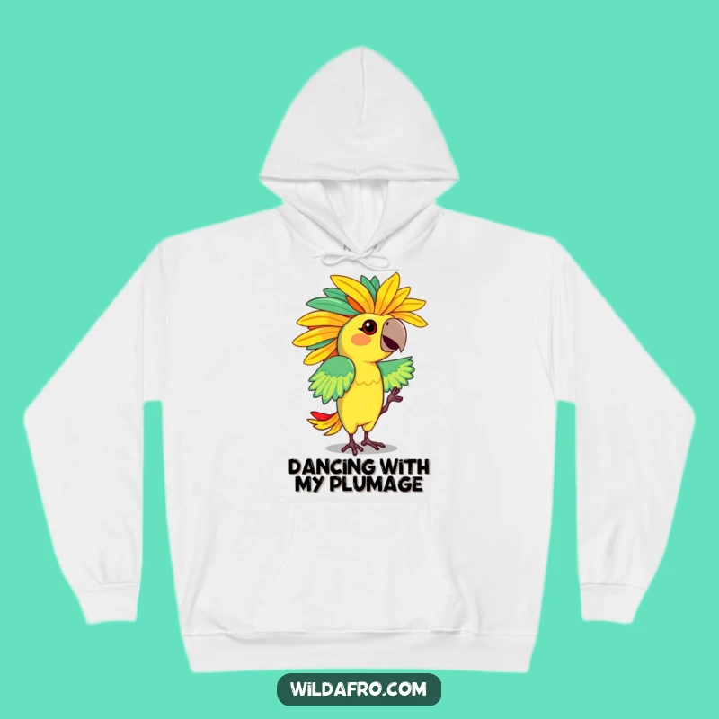 Funny Parrot Afro Hoodie: Dancing Character Flaunting Vibrant Afro for a Fun Gift