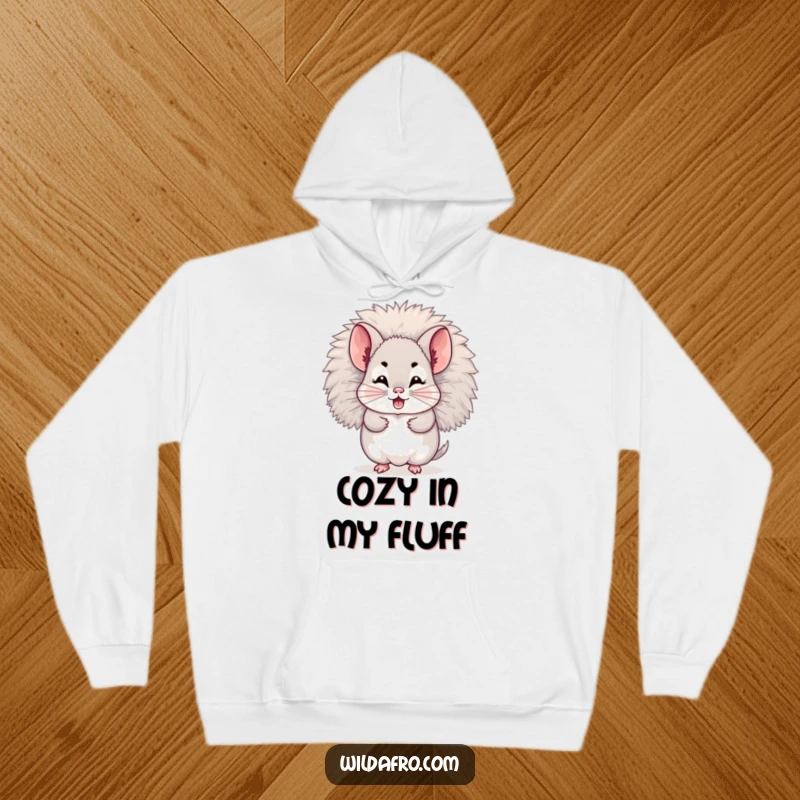 Funny hoodie with a giggling chinchilla hiding within its voluminous, fluffy afro. Great funny gift.