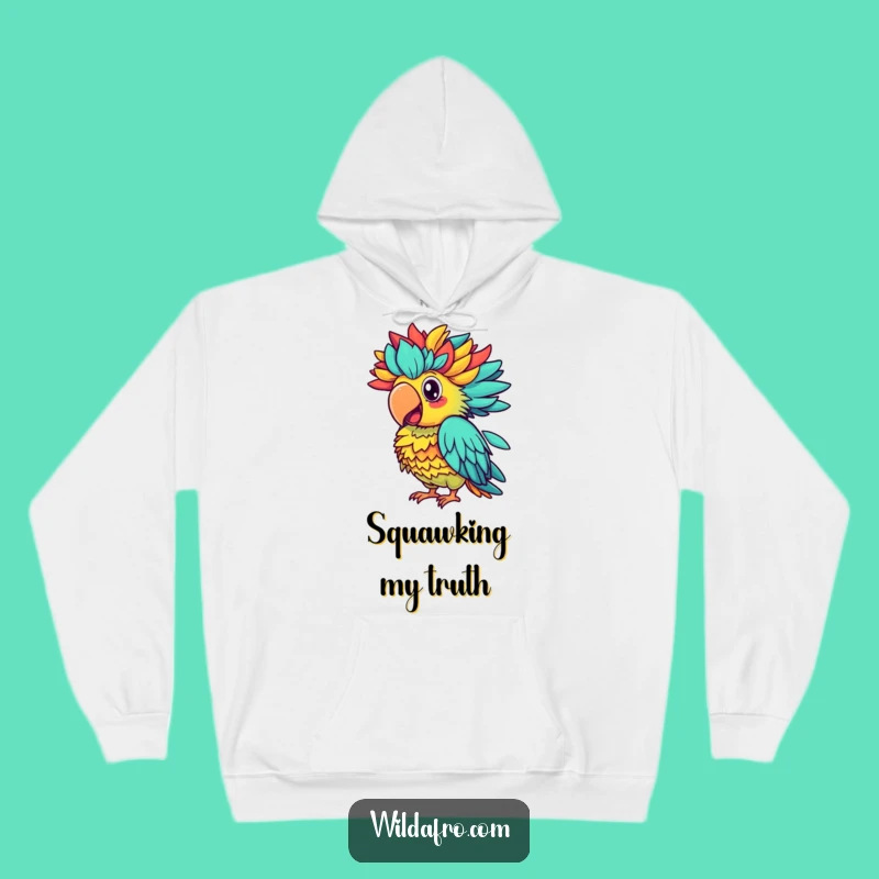 Funny Parrot Afro Squawk Hoodie, Colorful Sweatshirt, Hilarious Tropical Gift Idea
