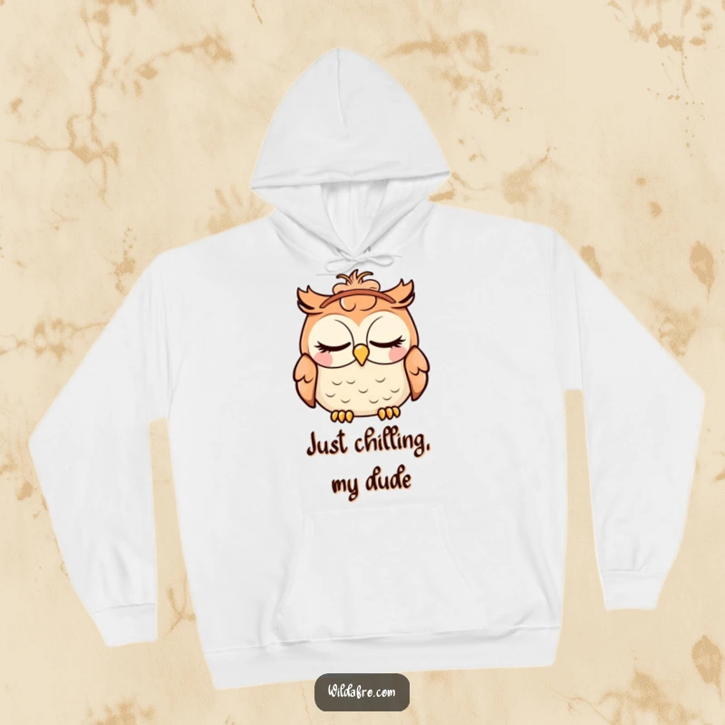 Funny hoodie depicting a peaceful owl with closed eyes, accessorized with a stylish afro headband, an epitome of cozy humor.