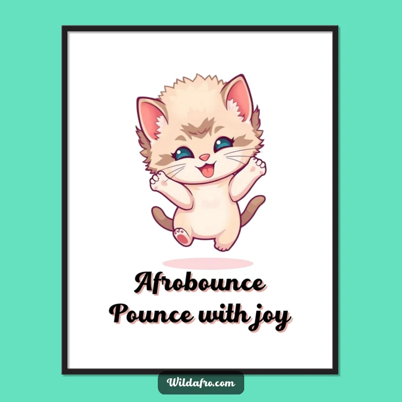 Free Printable Wall Art: Bouncing Kitten Afro Fun! Joyful Downloadable Decor.