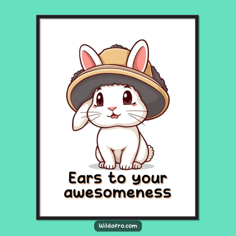 Free Printable Wall Art: Rabbit Afro Hat - Whimsical Downloadable Decor