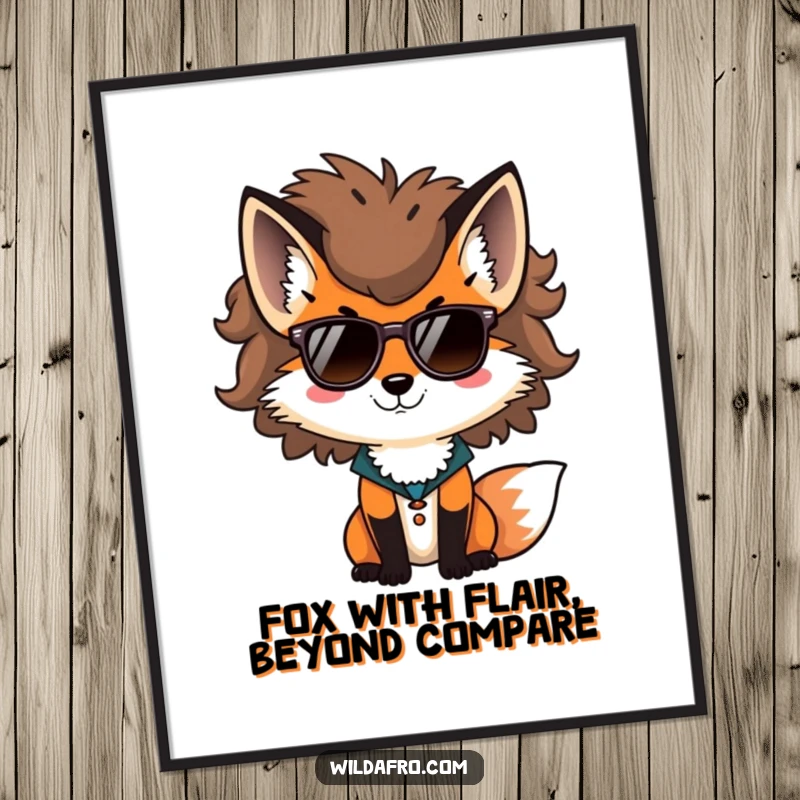 Funny Free Printable Wall Art: A hip fox sporting sunglasses and a massive afro, looking incredibly cool.