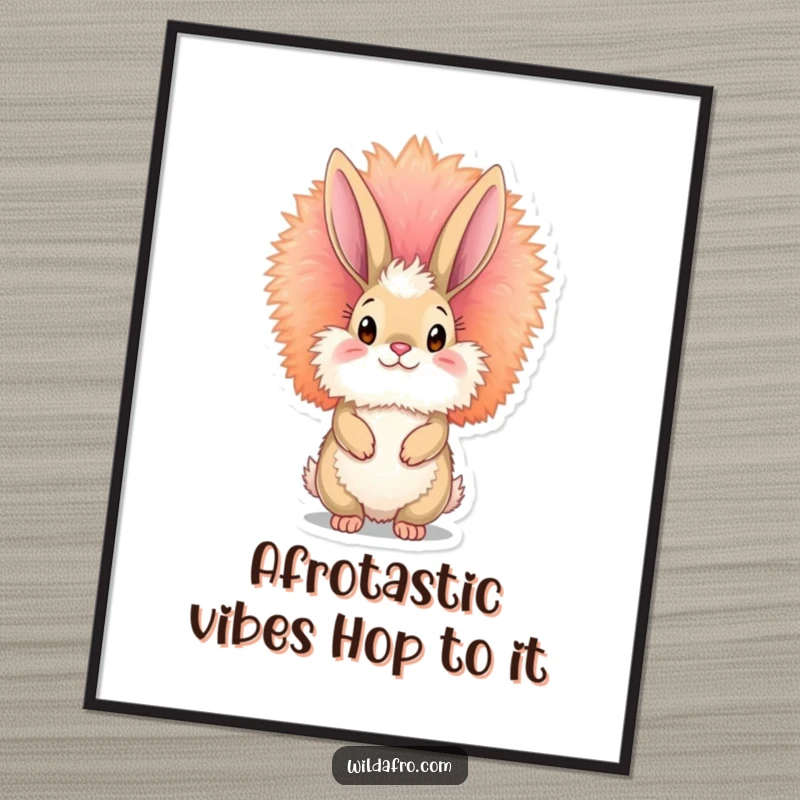 Funny Free Printable Wall Art: A fluffy bunny proudly sports a vibrant, towering afro.