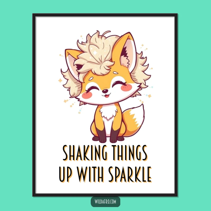 Free Printable Wall Art: Funny Fox Glitter Afro - Hilarious Downloadable Art