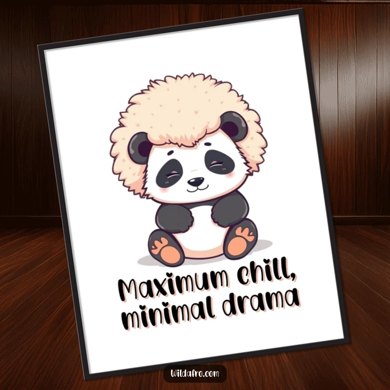 Funny Free Printable Wall Art: Contented panda character relaxing peacefully with a magnificent, perfectly round afro.