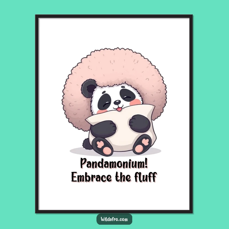 Free Printable Wall Art: Funny Panda Afro Pillow Poster, Downloadable Cute Decor