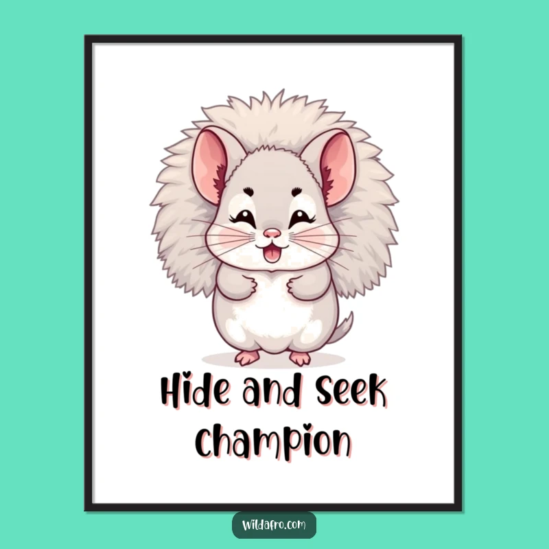 Free Printable Wall Art: Giggling Chinchilla Afro, Cute Fluffy Downloadable Decor