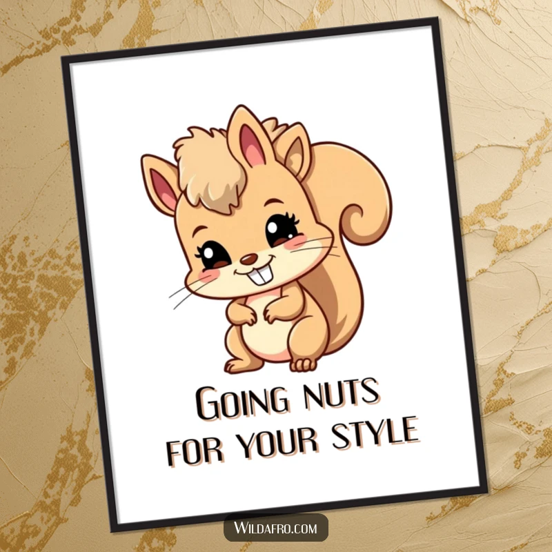 Funny Free Printable Wall Art: A mischievous squirrel gleefully wiggles its large, stylish afro, adding humor to any room.