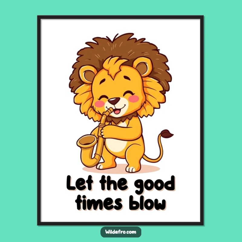 Funny Free Printable Wall Art: Lion Sax Afro - Downloadable Decor