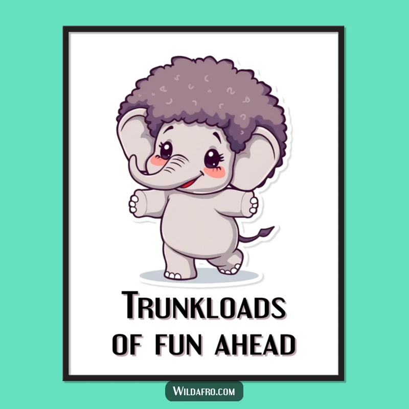 Funny Free Printable Wall Art: Dancing Elephant Afro - Quirky Decor