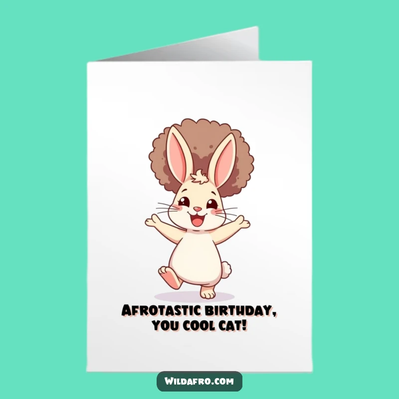 Free Printable Birthday Card: Funny Dancing Rabbit Afro for a Groovy, Joyful Celebration Gift