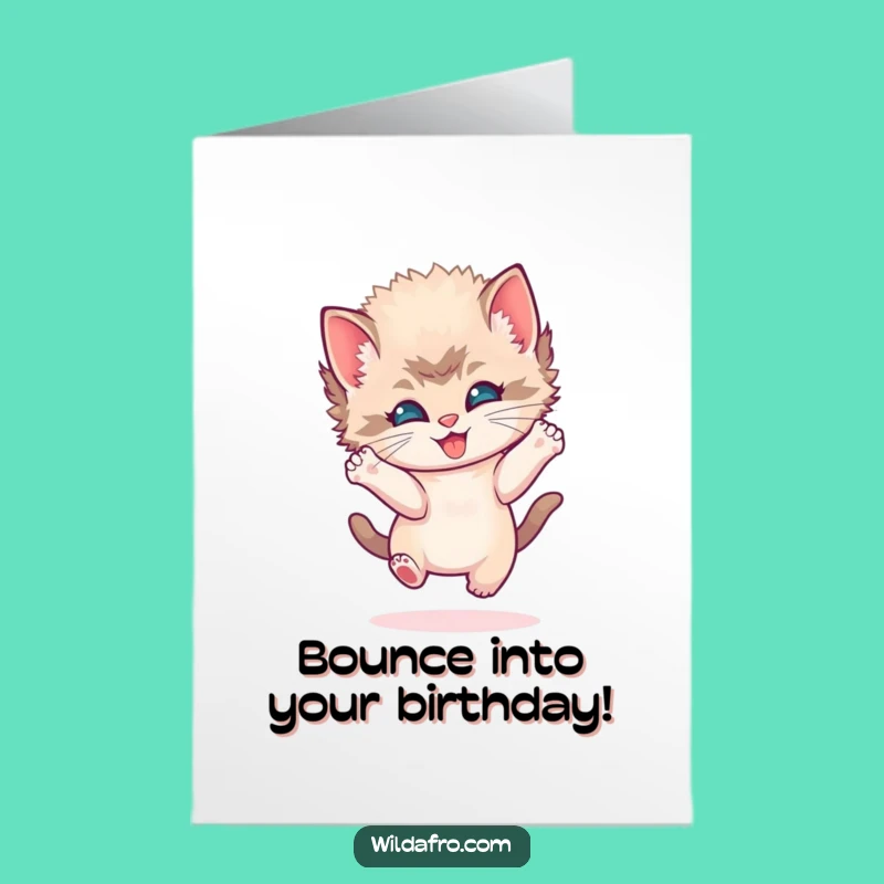 Free Printable Birthday Card: Bouncing Kitten Afro Fun! Joyful Downloadable Gift.