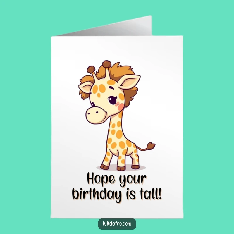 Free Printable Birthday Card: Giraffe Afro Tail - Giggle Downloadable Gift