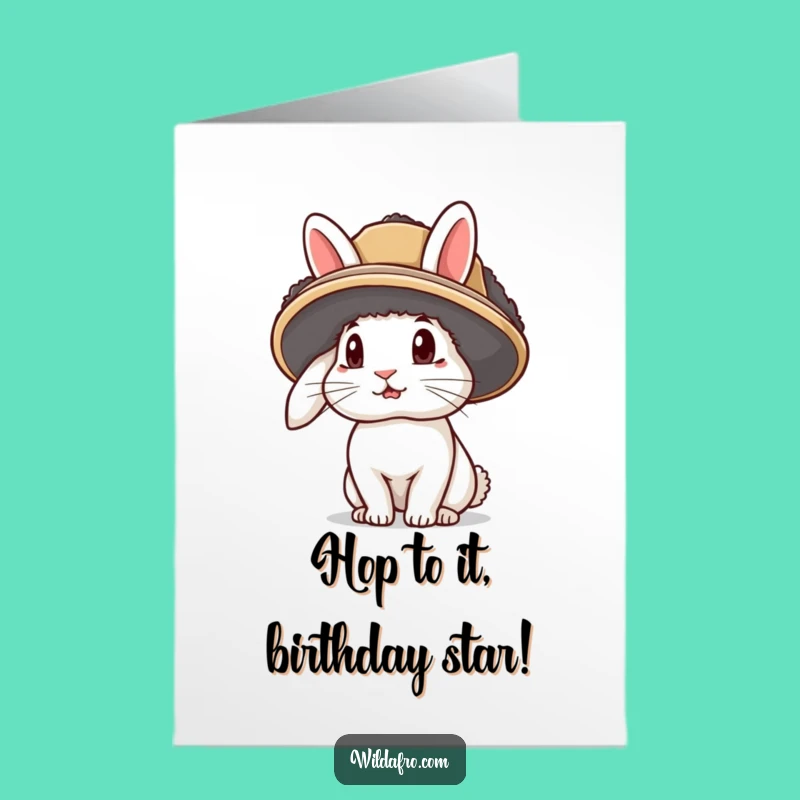 Free Printable Birthday Card: Rabbit with Afro Hat - Funny DIY Gift Idea