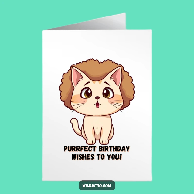 Free Printable Birthday Card: Shocked Cat Afro - Surprising Gift