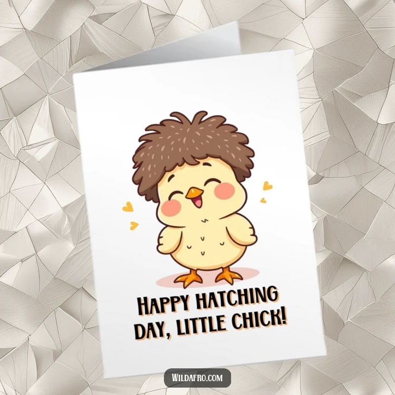 Funny Free Printable Chick Birthday Card: Giggling chick with a tiny afro happily chirping, spreading birthday cheer with infectious delight.