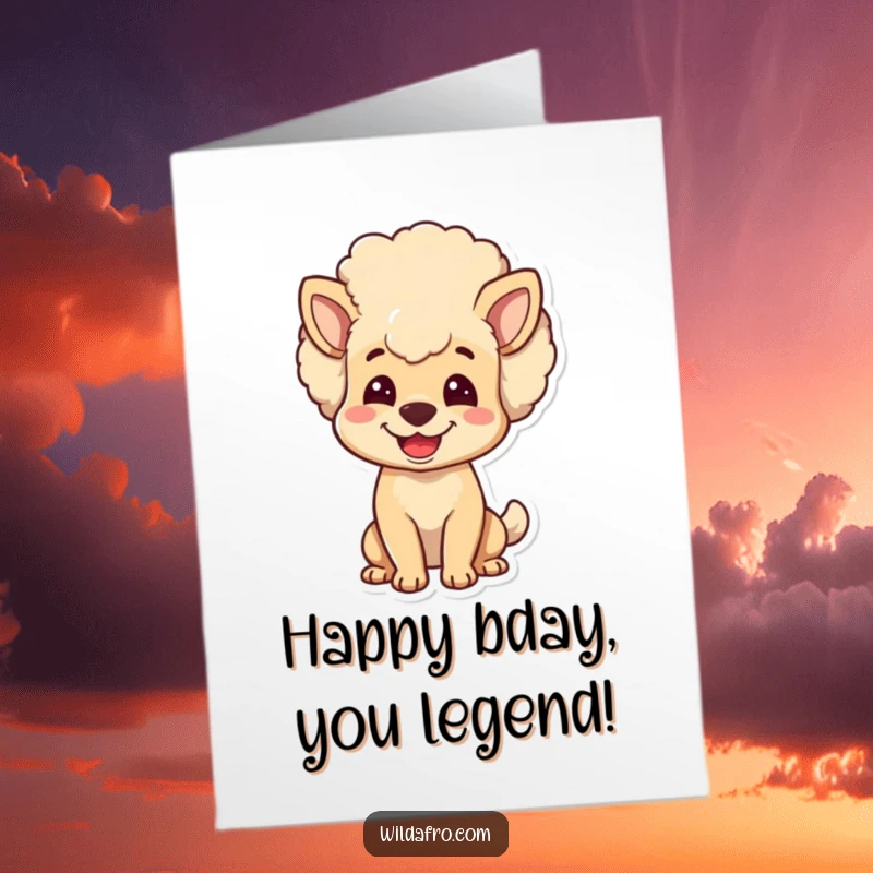 Funny Free Printable Birthday Card: Joyful dog with a big bouncy afro, ready to paw-ty.