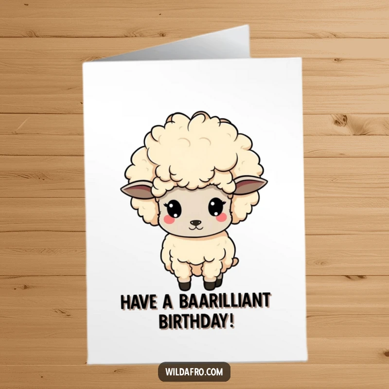Funny Free Printable Birthday Card: A cute sheep with an enormous afro bobs its head rhythmically, celebrating a fantastic birthday.