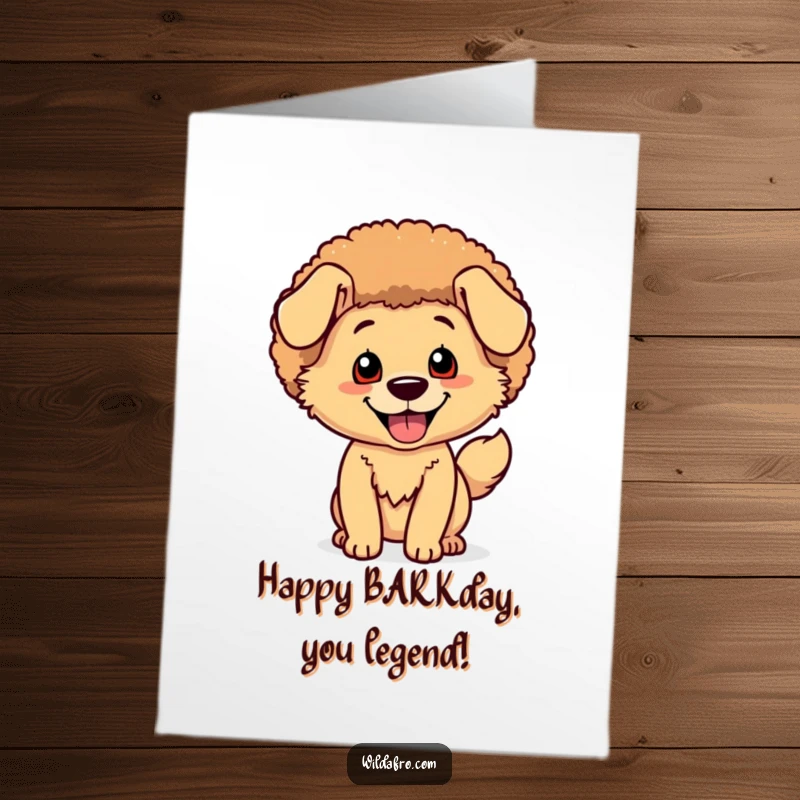 Funny Free Printable Birthday Card featuring a happy, tail-wagging dog with a dazzling, shimmering afro.