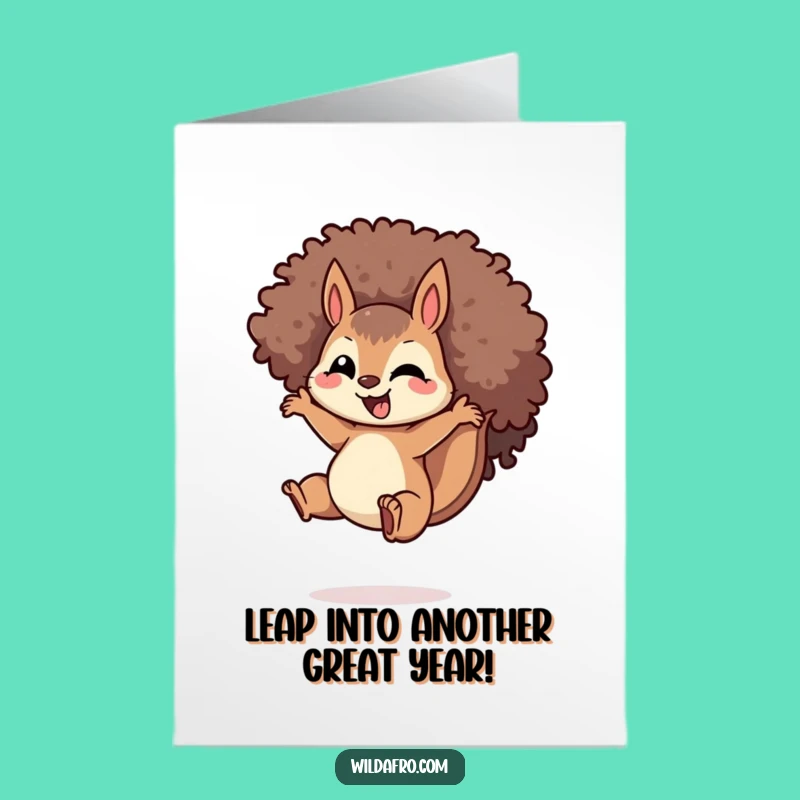 Free Printable Birthday Card: Jumping Squirrel Afro for a Fun, Energetic Celebration Gift