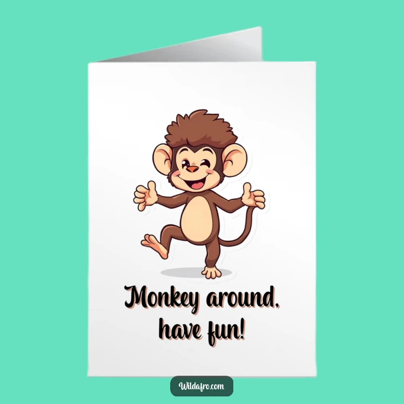 Free Printable Birthday Card: Dancing Monkey, Funny Downloadable Gift for a Fun Party