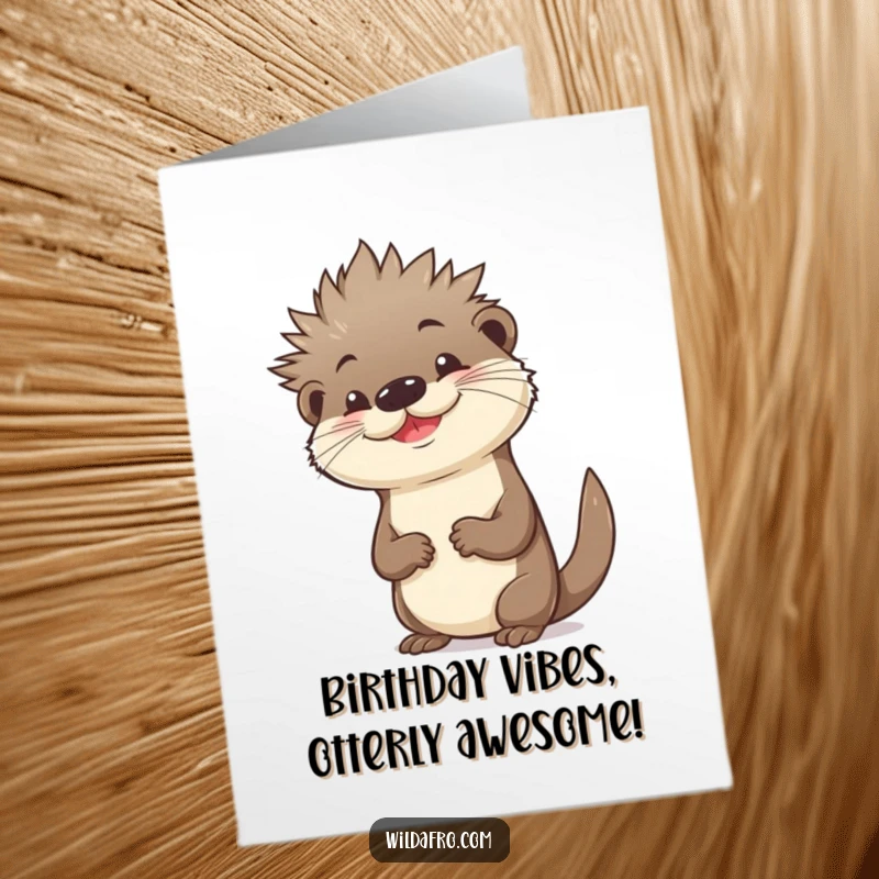 Funny Free Printable Birthday Card featuring a happy otter with a spiky afro striking a pose.