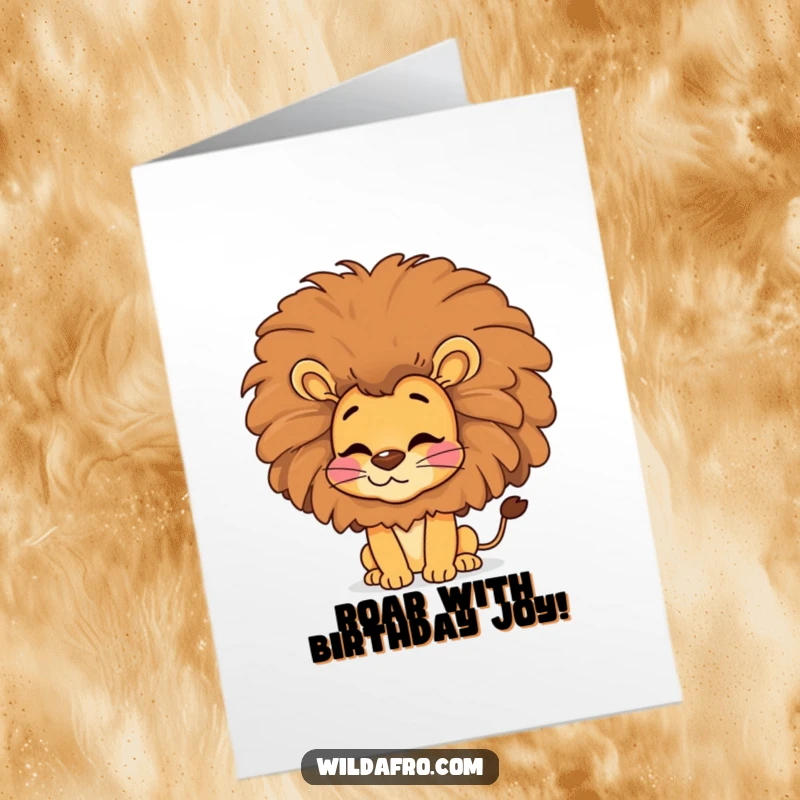 Funny Free Printable Birthday Card: A happy lion with a huge afro blowing a kiss with flair.