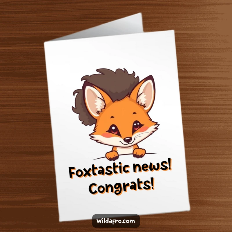 Funny Free Printable Fox Congratulations Card: Curious fox with a stylish afro peeking out, giving a knowing look for a job well done.