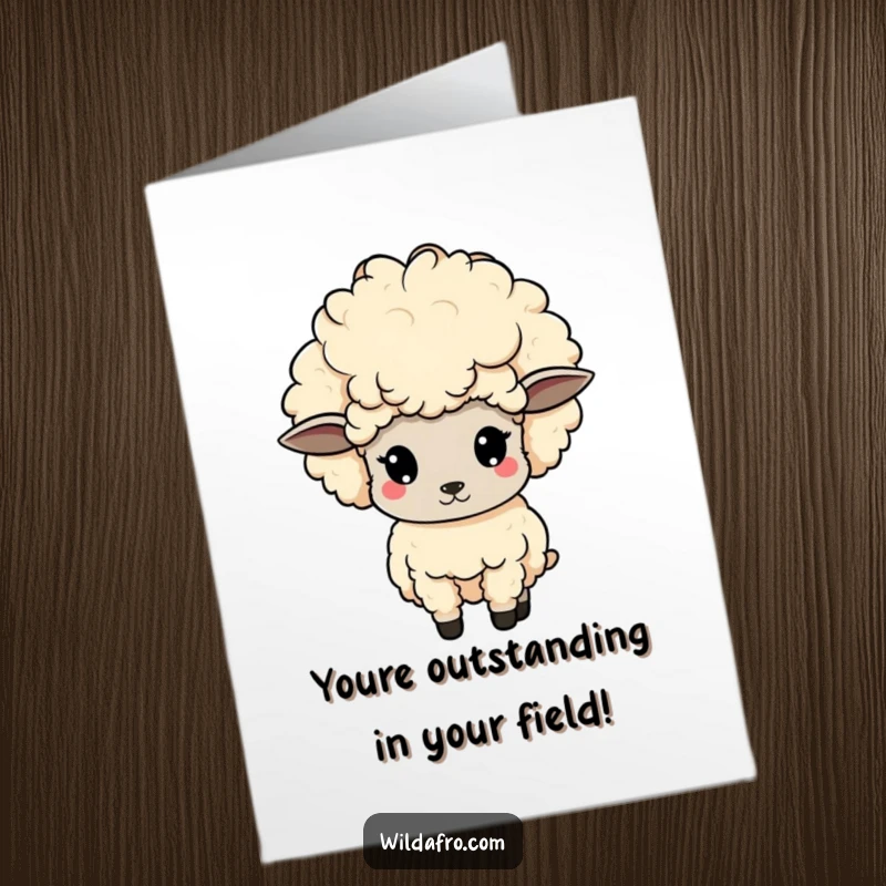 Funny Free Printable Congratulations Card: A cute sheep with a towering afro bobs its head happily, celebrating a wonderful achievement.